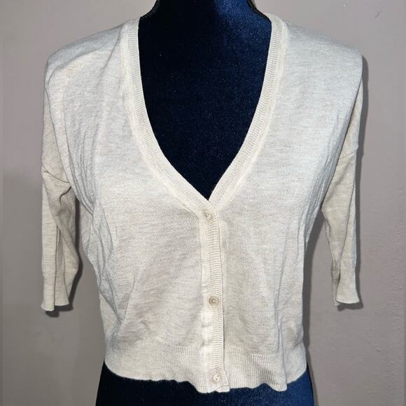 ZARA Womens Nude Knit Cropped Lightweight Half Sleeve Button Up Cardigan S Small - Picture 1 of 5